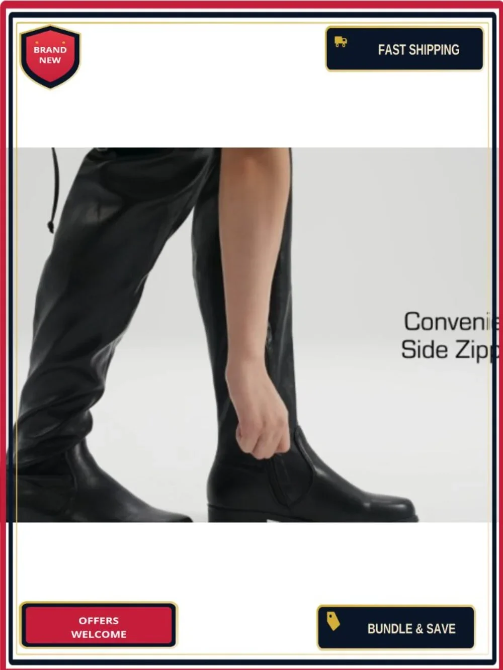 Women's Over the Knee Boots Faux Leather Block Heel Side Zipper